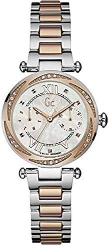 Guess Collection Women Analogue Swiss Quartz Watch with Rose Gold Plated Diamond Encrusted Bezel Y06112L1 Gc Lady Chic Precious Collection