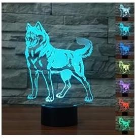 New 3D Dog Wolf Night Light Touch Table Desk Lamps 7 Color Changing Illusion Lights with Acrylic Flat ABS Base USB Charger for Christmas Gift [Energy Class A+++]