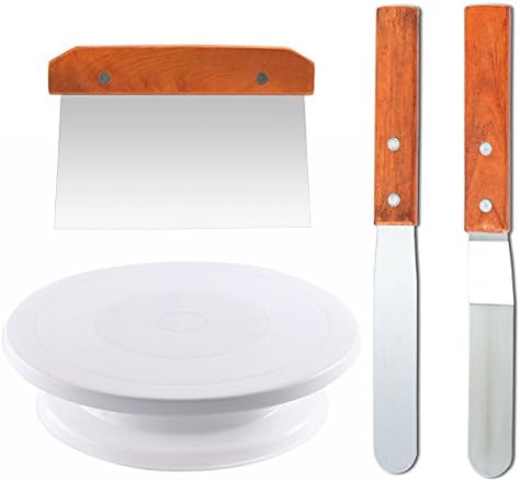 Yummy Sam Cake Decorating Turntable, 11 Inch Rotating Cake Stand with Angled/Straight Icing Spatula and Icing Smoother, Round Revolving Cake Decorating Supplies with Cake Dough Scraper/Cutter/Chopper