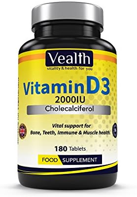 Vitamin D 2000 IU the D3 Form Vegetarian Suitable 6 Months Essential High Potency and Highly Bioactive 180 Easy Swallow Tablet Supplement Non GMO Gluten Wheat Dairy Soya and Gelatin Free Made in UK