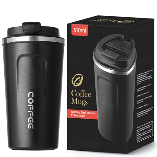 MXHIGO 2Pcs Termo Taza para Cafe de 510ml/18oz de Acero Inoxidable 304 con Tapa, Vaso Térmico de Café Frío y Caliente, Hermética Cero Derrames, Botella de Agua para Hogar, Oficina, Coche y Deportiva
