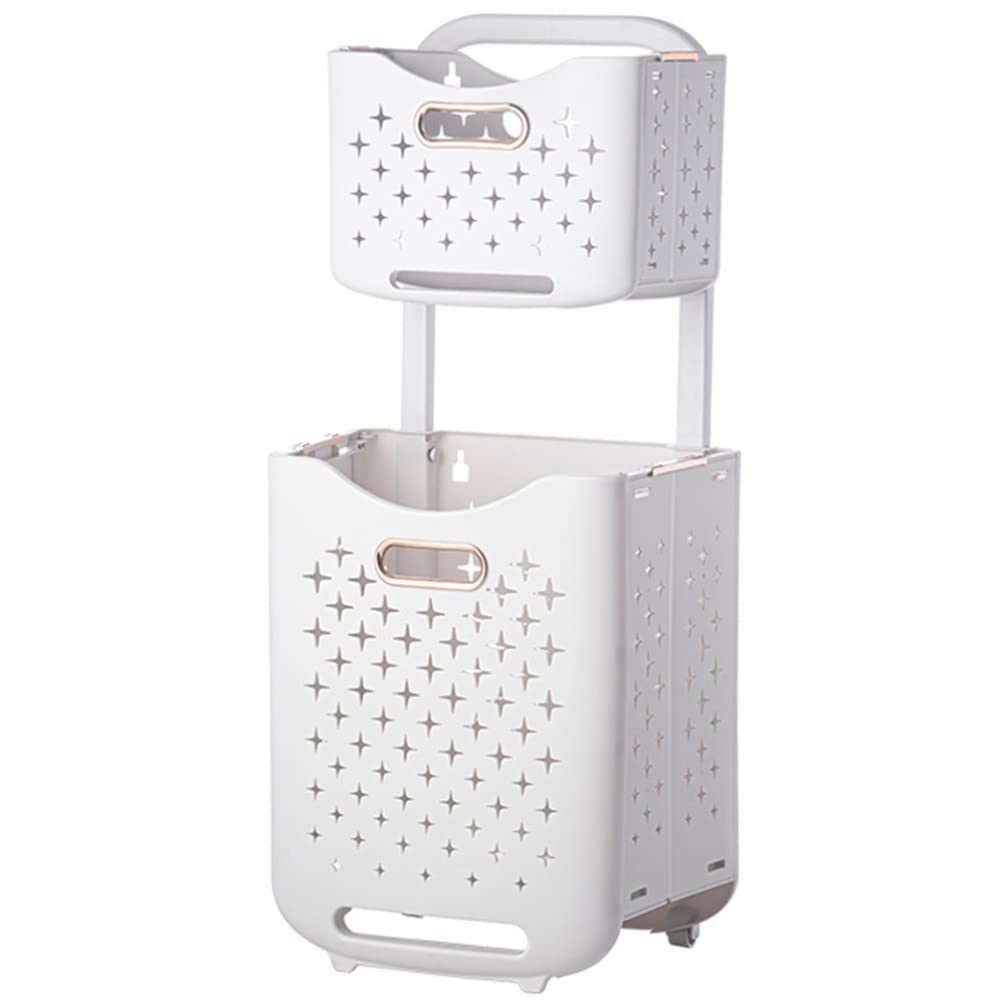 Zerodeko Laundry Basket with Wheels Movable Laundry Hamper 2 Tier Sorter Baskets Bathroom Clothes Storage Bin Organizer Container for Bedroom Bathroom Laundry Room