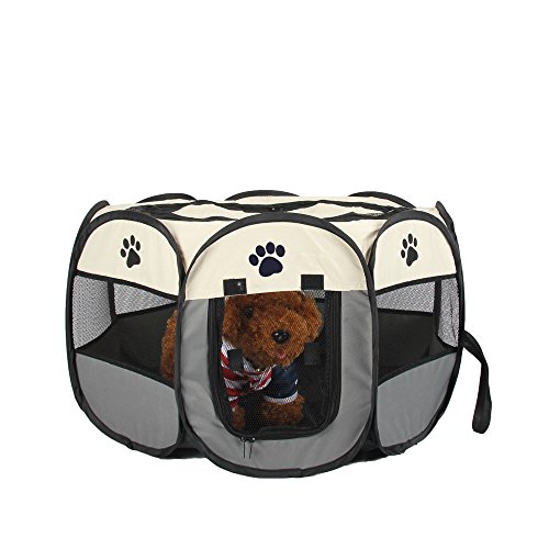 UNFADE MEMORY Portable Foldable Pet Playpen, Indoor/Outdoor, Dog/Cat/Puppy Exercise Pen Kennel, Removable Mesh Shade Cover, Dog pop up Silhouettes pet Pen - Gray, M - Thumbnail 6