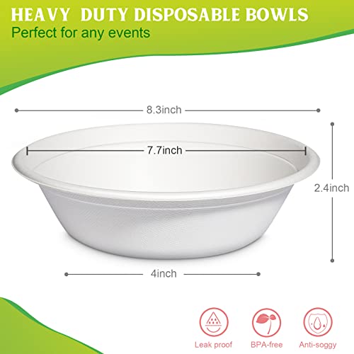 greensight Large Paper Bowls 32 oz，100 Pack Compostable Bowls