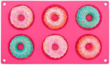 1 Pack 6 Cavity Donut Pan BONUS EBOOK! 100% Food Grade Top Silicone Baking Pan, BPA-Free, Non-Stick, Full Size Doughnuts, Professional Grade Pan, Microwave, Freezer, Oven, Dishwasher Safe, Rose