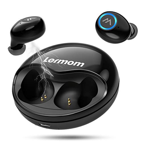 Bluetooth Headphones, Lermom Bluetooth 5.0 Wireless Earbuds True Stereo Sound Heavy Bass Binaural Microphone Calling Earphones Mini in Ear Headset 16Hours Battery Life with Charging Case for Sports