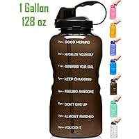 Venture Pal Large 1 Gallon/128 OZ (When Full) Motivational BPA Free Leakproof Water Bottle with Straw & Time Marker Perfect for Fitness Gym Camping Outdoor Sports-Black