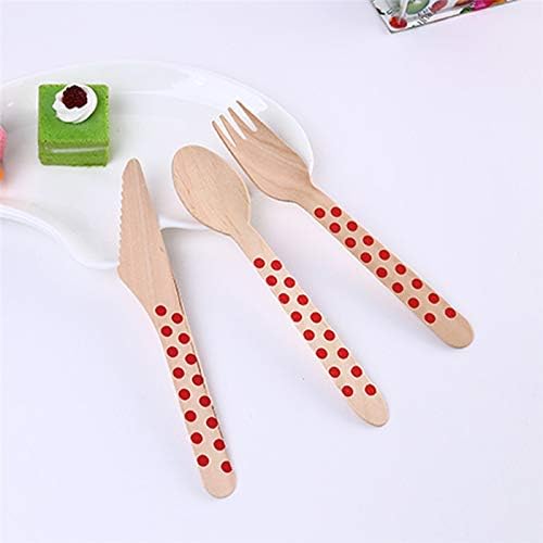JYYC 3Set/lot Multicolor Polka Dot Birch Disposable Wooden Tableware Fork Spoon Knife Set Cutlery for Party of Wedding Kids Birthday