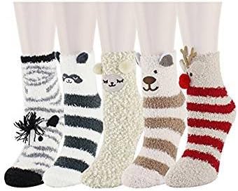 Womens Fuzzy Socks, XCYT 4 Pairs Cute Animal Fleece Casual Socks Christmas Socks for Girls and Ladies