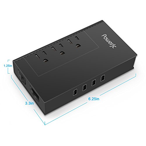 Voltage Converter Travel Adapter Step Down 220V to 110V AC Output Rated Current 7A with 4 Smart USB Charging Ports without Any Noise Powerjc-Black