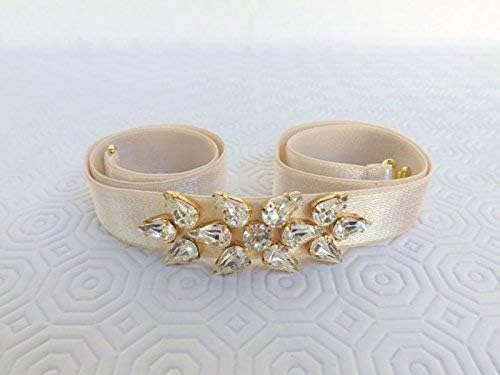0.8" Womens Ivory Elastic Swarovski Crystals Jeweled Waist Belt