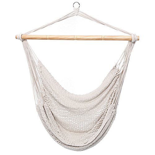 Finether Mesh Hammock Chair Swing, Netted Swing Chair Swing Seat Rope Hanging Chair for Any Indoor or Outdoor Spaces, 300 lbs Weight Capacity,White - Thumbnail 7