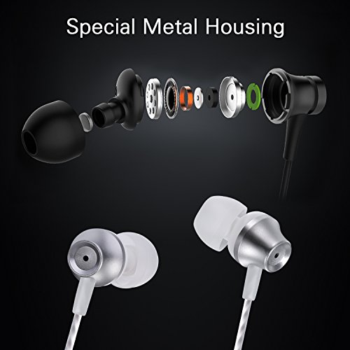 In-Ear Earbuds With Selfie, Kicoeoy Wired Earphones Stereo Bass Headphones Noise Cancelling Headset With Built-in Mic and Volume Control 3 Extra Silicone Ear buds(S/M/L) (Silver)