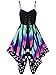 Aro Lora Women's Butterfly Printed Lace up High Waist A Line Irregular Swing Dress Medium Green Pink