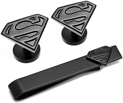 Superman Satin Black Cufflinks and Tie Bar Gift Set