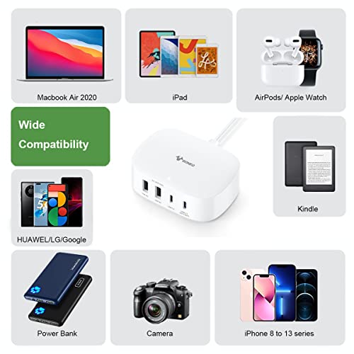 USB C Charger, GONEO 4-Port USB Charging Station Fast Charge with 30W PD  USB-C