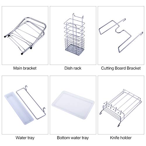 MICOE Stainless Steel Dish Drain Drying Rack with Cutting Board Bracket 2 Layers Cutlery Rack Large Capacity Tool-Free Installation H-WDG2003