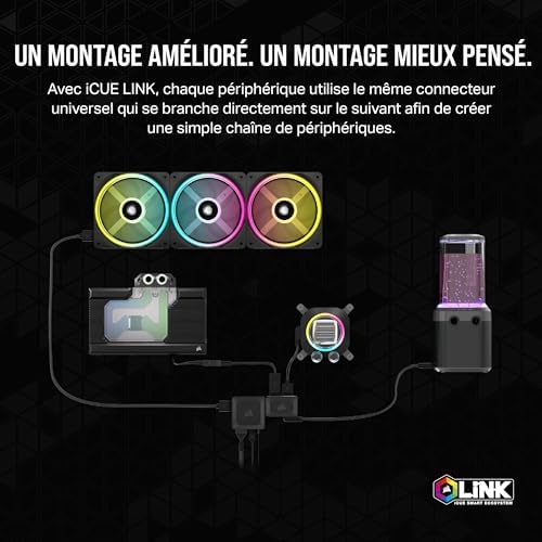 Hydro X Series iCUE Link XH405i Kit de Watercooling Personnalisé – Waterblock pour Processeur XC7 Elite – Pompe/Réservoir D5 XD5 Elite – 3 Ventilateurs RGB QX120 – Gris Furtif