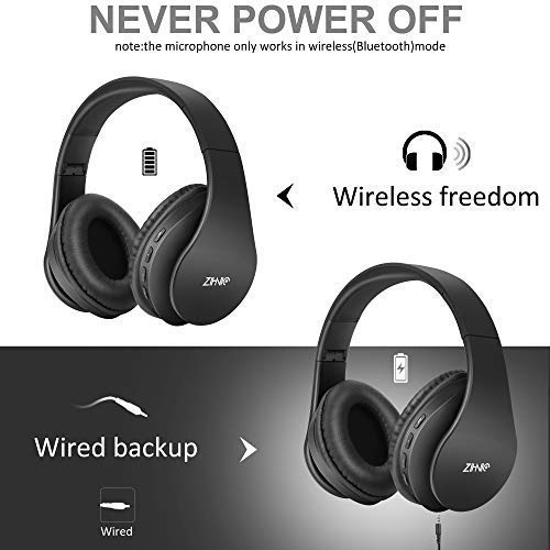 Bluetooth OverEar Headphones, Zihnic Foldable Wireless and Wired Stereo Headset Micro SD/TF, FM