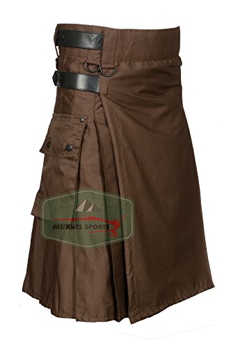 Chocolate Brown Leather Strap Utility Kilt For Active Man Kilt Wedding Kilts (50)