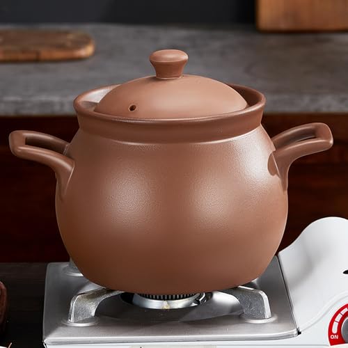 Red Zisha Unglazed Earthen Cookware Stock Pot, Natural Terracotta Pan Ceramic Casserole Dish, Clay Pot with Lid for Cooking Rice, Hot Pot, Dolsot Bibimbap and Soup (2.4QT(2.3L))