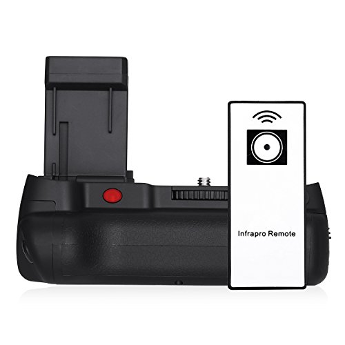 Powerextra Battery Grip + AA-Size Battery Holder for Canon EOS 1100D 1200D 1300D/Rebel T3/T5/T6 with Infrared Remote Control Work with 2 Pcs LP-E10 or 6 AA-Size Batteries