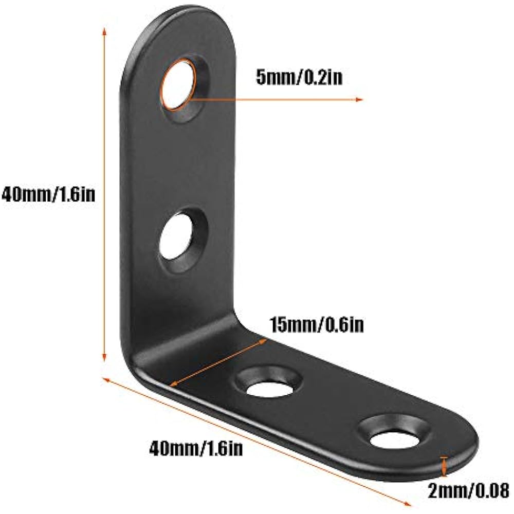 ORIGA 50PCS Black Corner Brace, 40 X 2mm Heavy Duty Iron Angle Metal 90