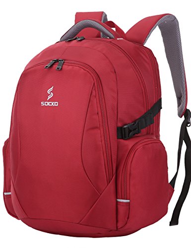 BRINCHÂ® Deluxe Lightweight Durable Waterproof Multifunctional Nylon Backpack For College Travel Business Compus Knapsack Laptop Backpack Pack for Up To 15.6 Inch Laptop / Notebook / MacBook / Chromebook / iPad (Red)