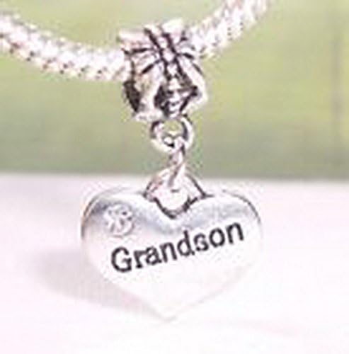 Blazers Jewelry 1985 Grandson Heart Grandmother Gift Clear Rhinestone Dangle Bead fits Charm Bracelet
