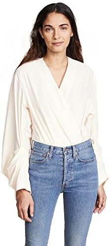 Solace London Women's Odeta Shirt Bodysuit, Cream Stripe, 4