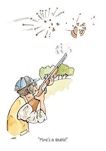Mine's a double A5 Clay Pigeon Shooting Greeting Card with envelope - blank inside for your own message Pair of clays hit (AC35)
