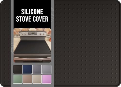 Bampanda Silicone Stove Top Cover for Electric Stove, Glass Stove Top Protector, Stovetop Cover Mat for Cooktop, Flat Range Cover, Oven Top Protector, Coffee Bar Mat, 28 x 20 in, Black