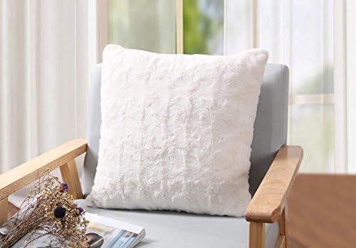 Elliz Luxury Ivory Roses Faux-Fur Pillow, 18"x18"