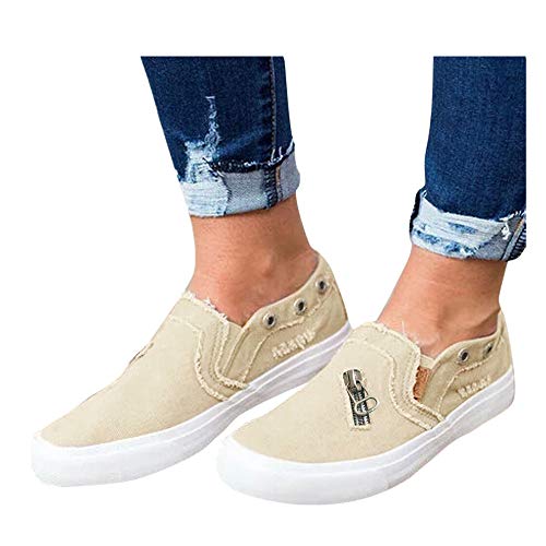 Womens Ankle Flat Suede Lace-up Sport Shoes Walking Running Casual Fashion Sneakers (Beige -7, US:5.0) - Thumbnail 5