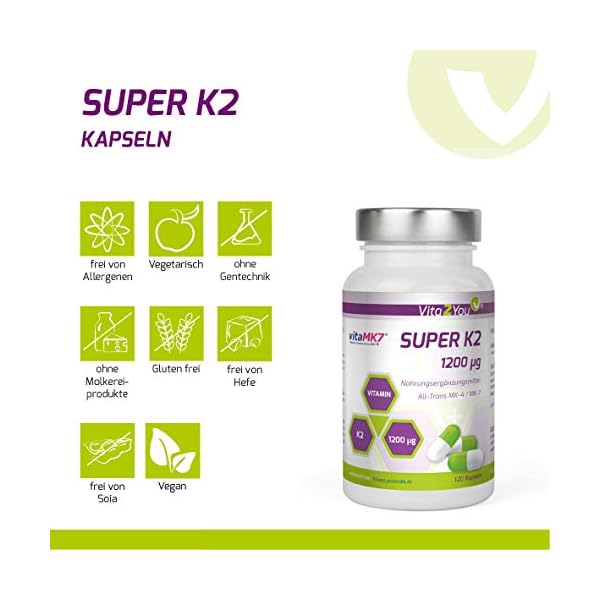 Vita2You Super K2-1200Âµg Vitamin K2 - Original vitaMK7Â® - (NatÃ¼rliches MK-7) mit MK-4 >99% All Trans - 120 Kapseln - Hochdosiert - Premium QualitÃ¤t – Bild 5