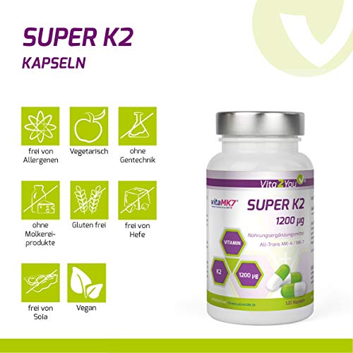 Vita2You Super K2-1200µg Vitamin K2 - Original vitaMK7® - (Natürliches MK-7) mit MK-4 >99% All Trans - 120 Kapseln - Hochdosiert - Premium Qualität – Bild 5
