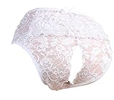 SISSY pouch panties men's silky lace bikini briefs underwear sexy for men (M, white)