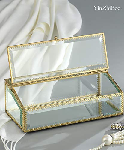 YinZhiBoo Beveled Glass Box Makeup Organizer Proof box Keepsake Box Wedding Card Holder Reception Card Box Home Decor Display