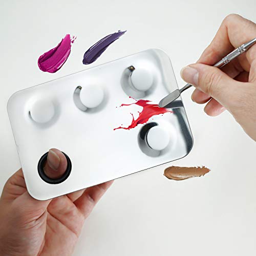 Allwon Makeup Palette Spatula Tool 4-Well Stainless Steel Cosmetic Blending Mixing Palette (5.9 x 3.9 inches)