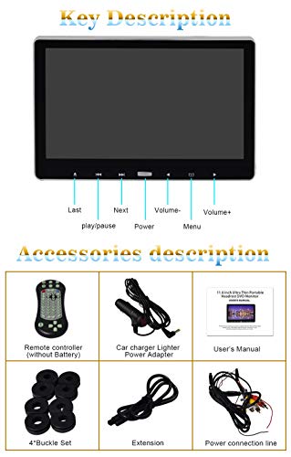 NOAUKA 11.6" Headrest DVD Player Car DVD Player Rear seat Multimedia Display Monitor HD IPS Screen Headrest Screen Built-in Speaker Resume Function with HDMI, Remote Control, IR Headphone
