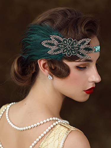 Fascinator met blauwe veren: haarstukje Gatsby-kristal uit de jaren 1920 - Nederland