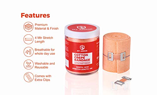 MY-ARMOR-Premium-Cotton-Crepe-Bandage-Roll-Sports-Wrist-Wrap-Straps-Elastic-Compression-Pack-of-2-4m-x-6cm MY ARMOR Premium Cotton Crepe Bandage - Roll Sports Wrist Wrap Straps, Elastic Compression (Pack of 2 (4m x 6cm))