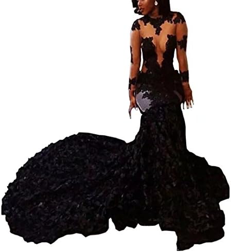 Dimei Lace Mermaid Prom Dress Sheer Prom Dress Rose Pattern Train Evening Party Gowns