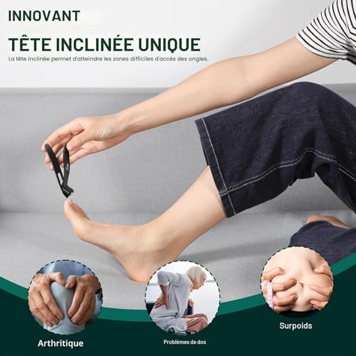 Coupe Ongle à Tête Coudée, Coupe Ongle Pied pour Personnes âgées, Coupe-ongles Professionnel Pour Ongles épais, Grand Coupe Ongles Pieds Avec Récupérateur pour Hommes et Femmes (Noir)
