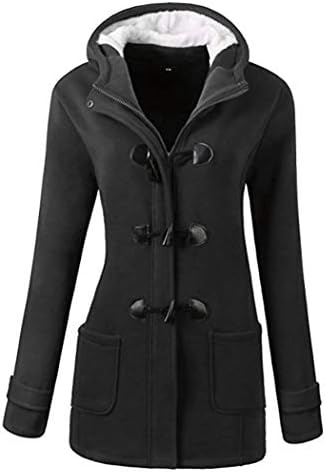 Lunir Women Outdoor Hooded Horn Leather Buckle Solid Coat Outwear Down