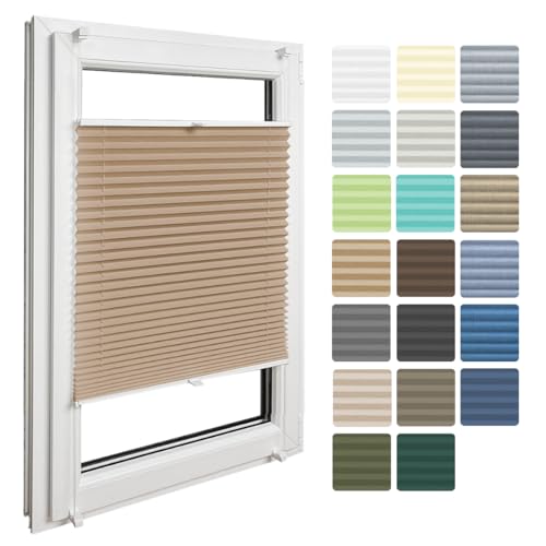 Home-Vision Premium Plissee ohne Bohren Klemmfix Beige B45 x H130cm