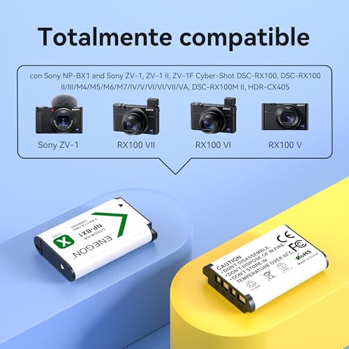 ENEGON NP-BX1 Batería de Repuesto (2 * 1300 mAh) y LCD rápido Cargador para Sony ZV-1, Cyber-Shot DSC-RX100, DSC-RX100 II/III/M4/M5/M6/M7/Ⅳ/Ⅴ/Ⅵ/Ⅶ/VA, DSC-RX100M II, HDR-CX405