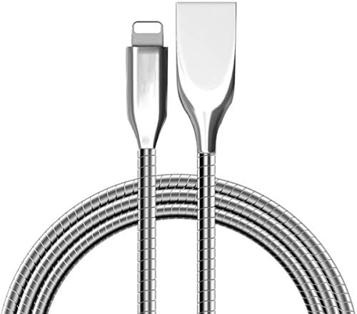 Metal USB Lightning Cable, Fast Charging &amp; Data Transfer Cable, for iPhone 7/7 Plus/6/6 Plus/6S/6S Plus,SE/5S/5, iPad, iPod (3ft, Silver)