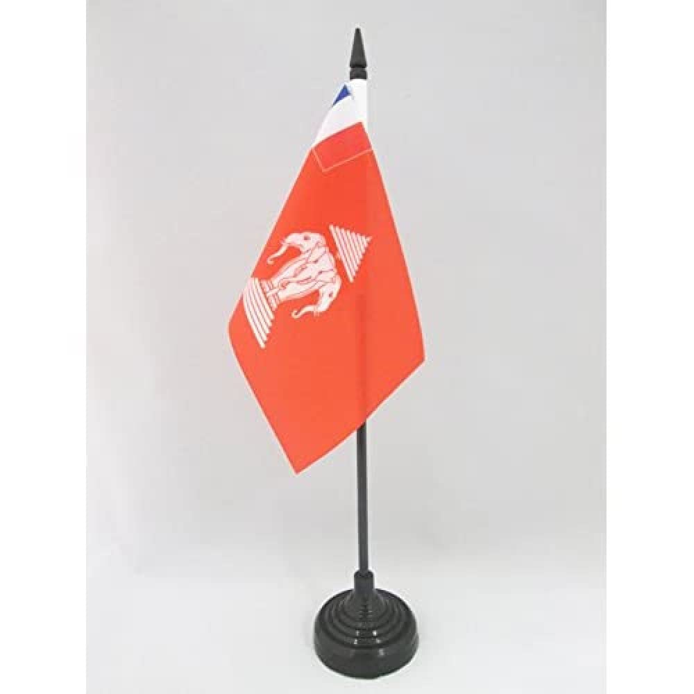 AZ FLAG - French Protectorate of Laos Table Flag 4'' x 6'' - Indochina Office Mini Banner 100% Polyester 15 x 10 cm - Mini Desk Flag with 10'' Pole and Black Plastic Base
