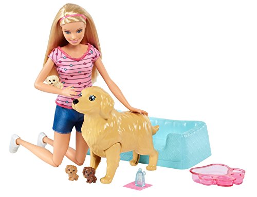 Barbie Newborn Pups Doll & Pets Playset, Blonde